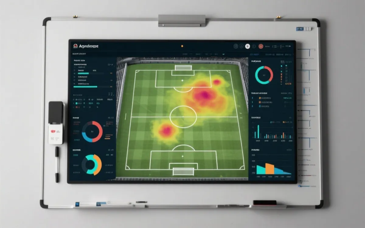 战术板与数据可视化叠加的世界杯观赛场景